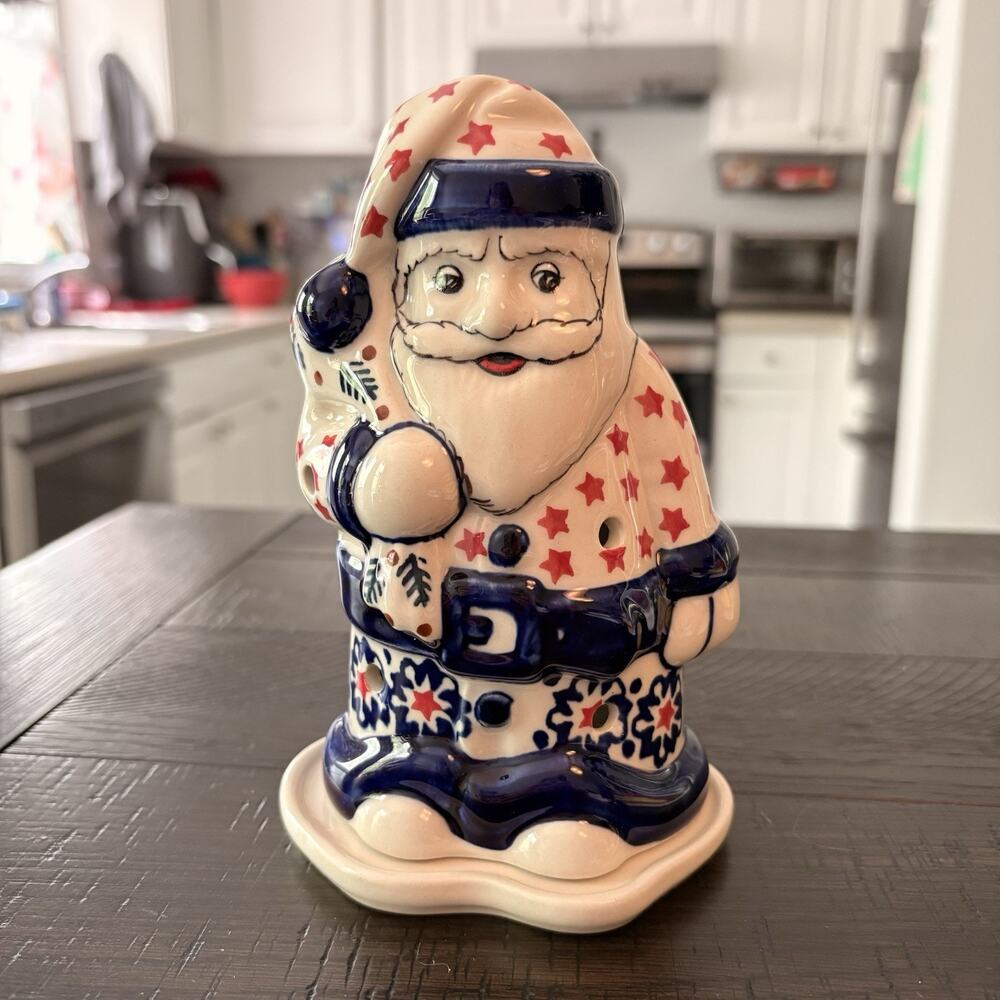 Boleslawiec Polish Pottery Santa Luminary Tea Light Holder Handmade Candle